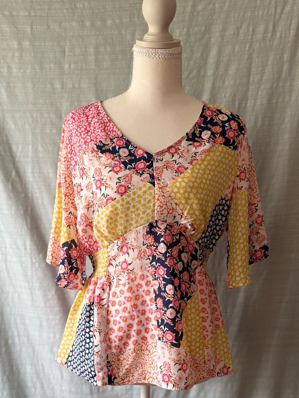 Boho Patchwork Floral Blouse Petite Large